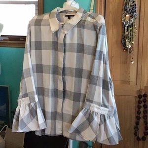 Lane Bryant plaid-like navy/white blouse